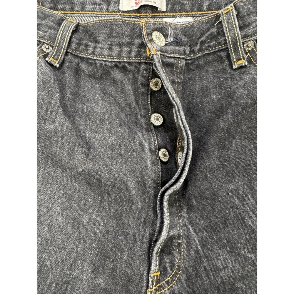Levi's 501 Jeans Men 38x32 Black Straight Leg Button Fly Distressed Denim‎